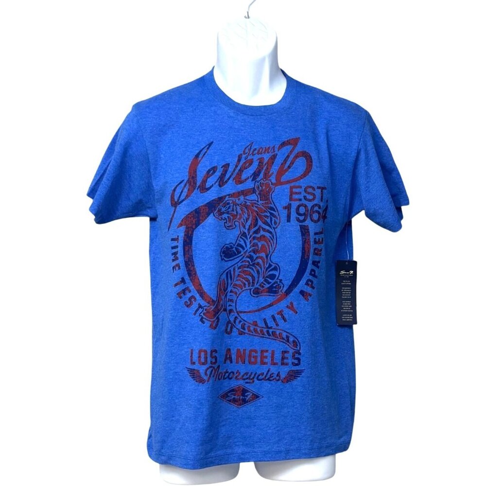 Seven7 Men’s Short Sleeved Crew Neck Graphic Tee, Royal Heather, S